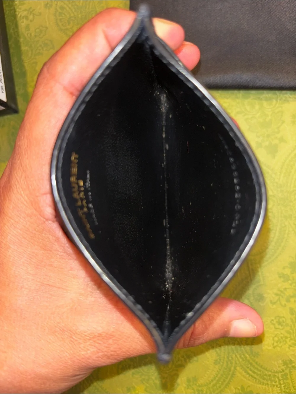 Saint Laurent Black & Gold Leather Card Case with YSL Monogram